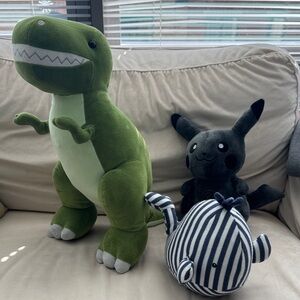 GUND Dinosaur + Jellycat Whale + Pikachu Plush Toy Bundle Kids Gift Set